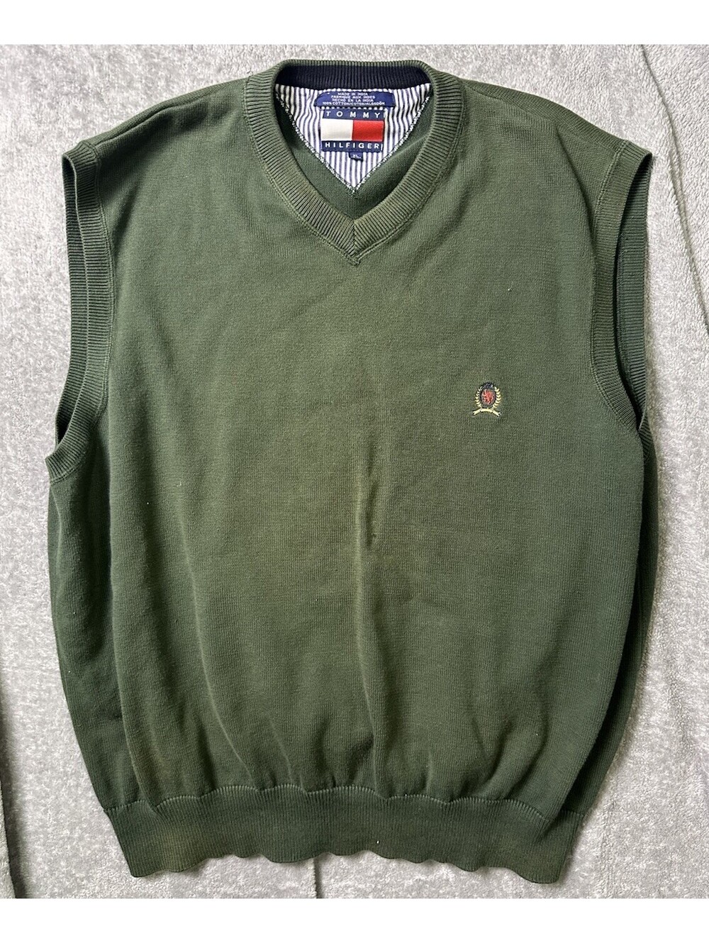 Vintage Tommy Hilfiger Sweater Vest Mens XL V Neck Crest Logo 90s Preppy Faded